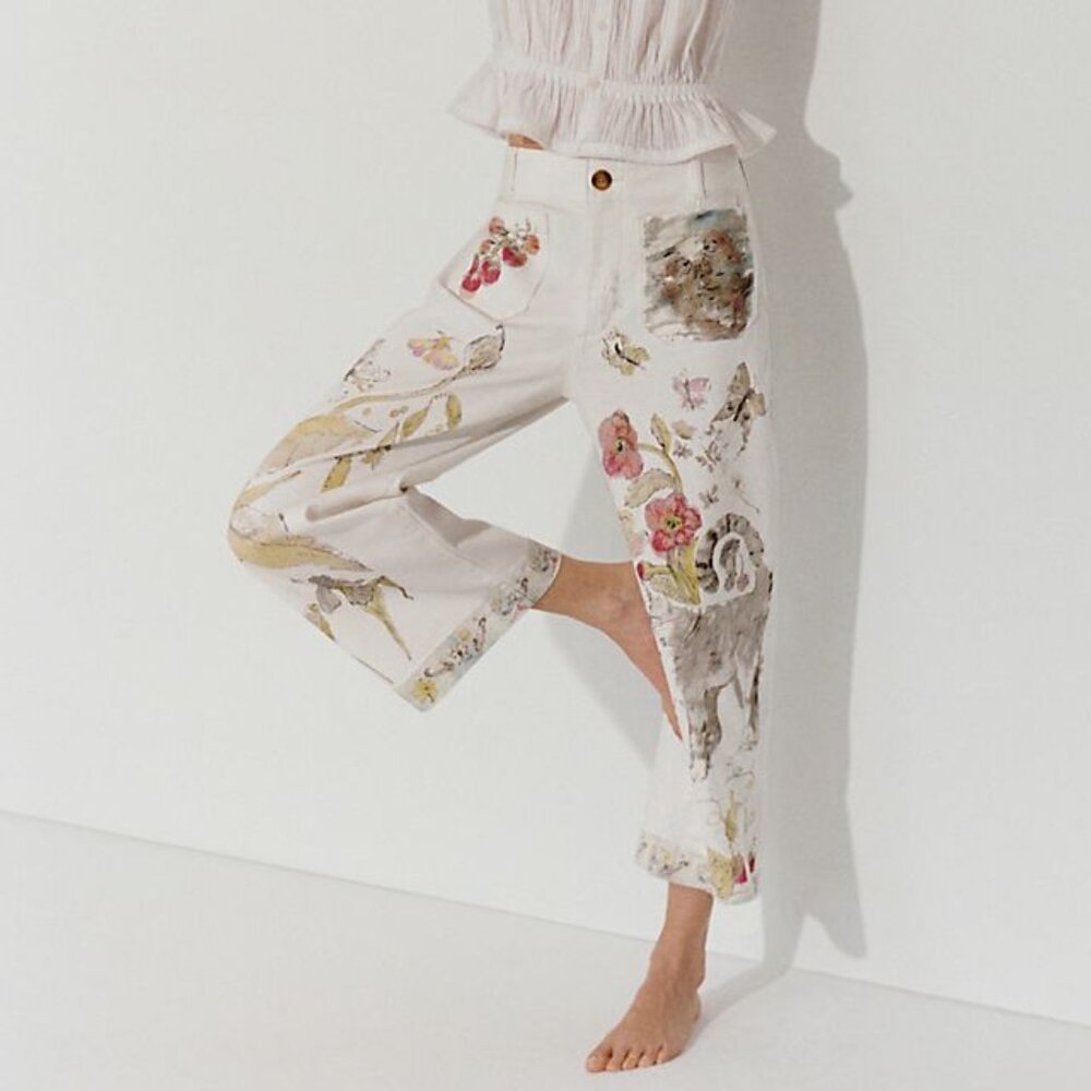 Anthropologie X The Swan Gossip Colette Denim Crop Wide-Leg Jeans NWT